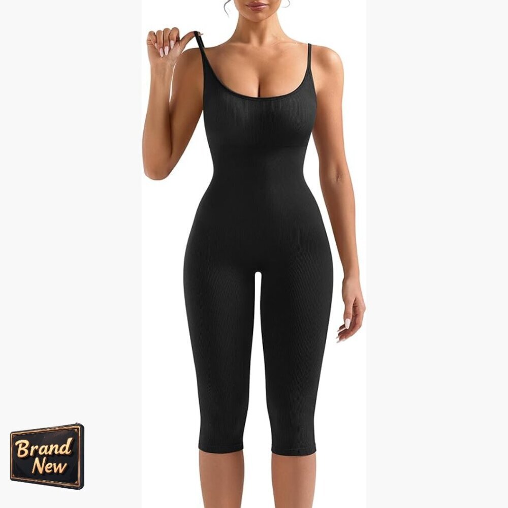Seamless Ribbed Jumpsuit Tummy Control Yoga Unitard Sculpt Romper Padded